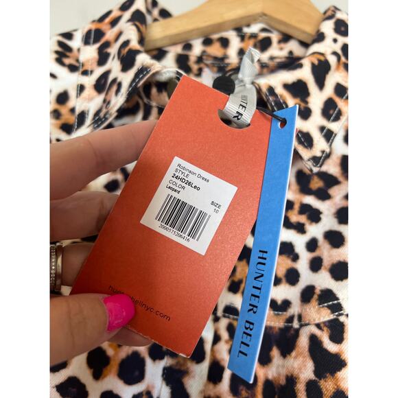 NWT Hunter Bell Robinson Leopard Print Puff Sleeves Mini Dress Brown Size: 10 - Picture 6 of 8